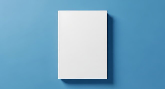 Blank white softcover book mockup top view on vibrant blue background for book cover branding and editorial presentation