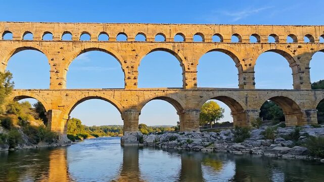 Pont du Gard Roman Aqueduct Majestic Arches Over Gardon River