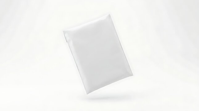 Isolated blank white plastic poly mailer envelope for clothing shipping and e-commerce delivery branding mockup