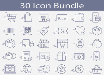 Fototapeta premium E-commerce Shopping Vector Icons Bundle – Modern Outline Online Store, Payment & Delivery Line Icon Set