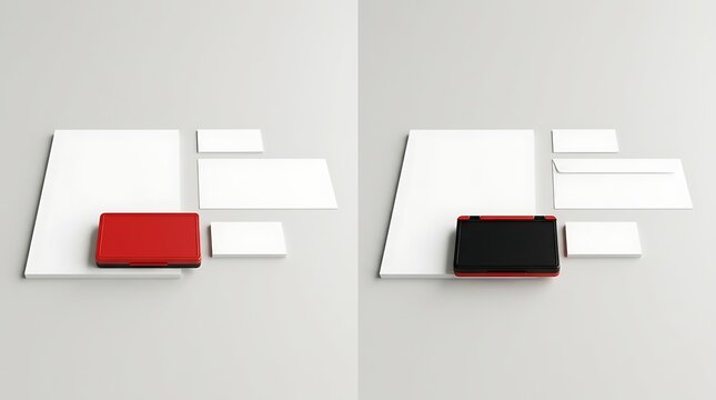 Blank stationery branding identity mockup set with paper and red black folders for corporate presentation design layout
