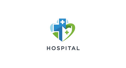 Fototapeta premium Medical Health Care Cross and Heart Logo - Hospital Symbol for Health and Wellness Services