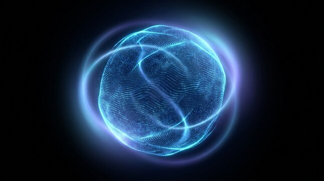 Luminous Blue Particle Sphere Glowing Wave Patterns | Abstract Digital Energy Orb Dark Background | Futuristic Technology Visualization Loop | Commercial Motion Asset
