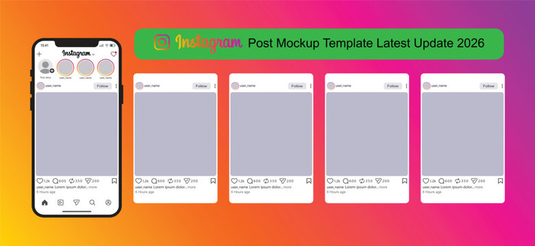 Instagram post mockup interface template latest update 2026. Social media features design