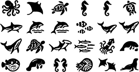 Obraz premium sea animal silhouette vector icons 
