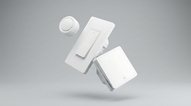 Floating modern smart home wall light switches and control dial in white matte finish for home automation connectivity