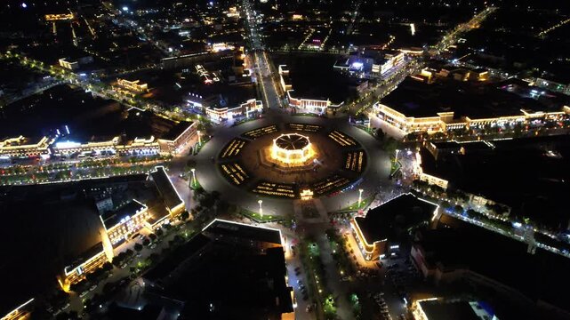 Aerial Drone  Night Raw Footage of Tekes Bagua City, Xinjiang, China