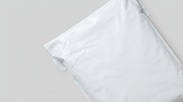 Blank white poly mailer shipping bag mockup for clothing e-commerce parcel delivery packaging and logistics branding