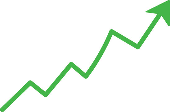 Green upward growth arrow chart isolated on transparent background