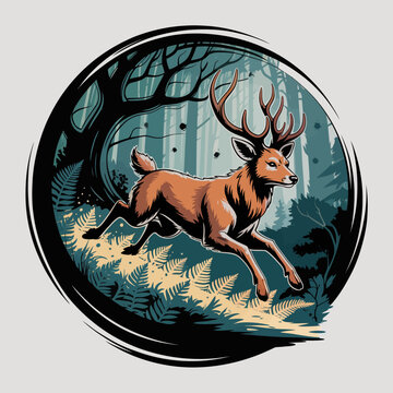Deer with large antlers running fast.