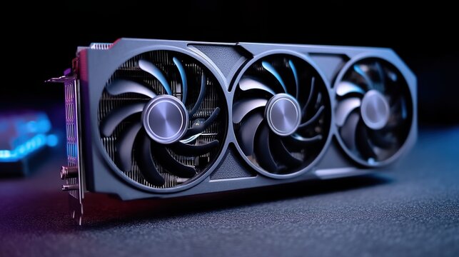 Gaming Graphic Card With Three Fans on a Dark Surface