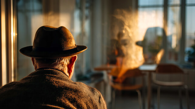 Man in Hat, Silhouette against Sunlight