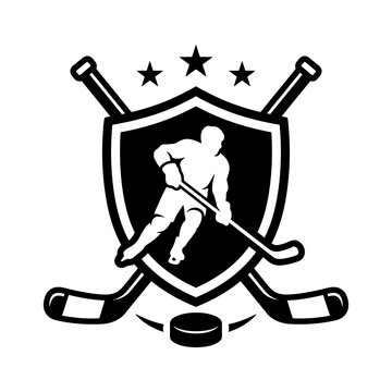 Hockey shield with crossed sticks and star