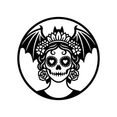 Fototapeta premium Decorative sugar skull woman portrait in circle
