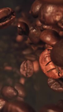 Super slow motion roasted coffee beans . Filmed on a high-speed camera at 1000 fps. High quality FullHD footage