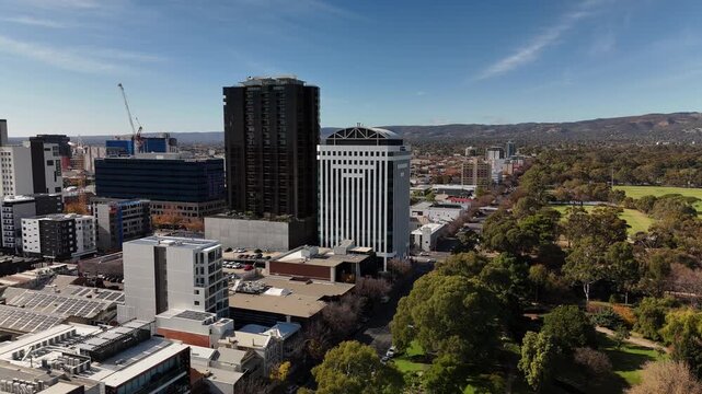 Adelaide City, South Australia &ndash; 4K Aerial Drone Footage of City Skyline, High-Rise Buildings, Urban Development, Residential Districts and Modern Cityscape