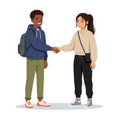 Fototapeta premium Young black man and woman shaking hands to demonstrate business concept 