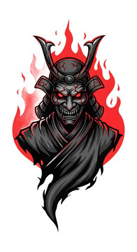 Fierce Samurai Demon with Red Flames