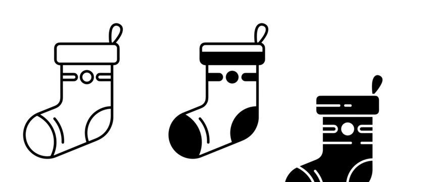 Christmas stocking icon set outline, solid and color styles