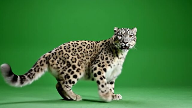 Happy Snow Leopard dancing green screen