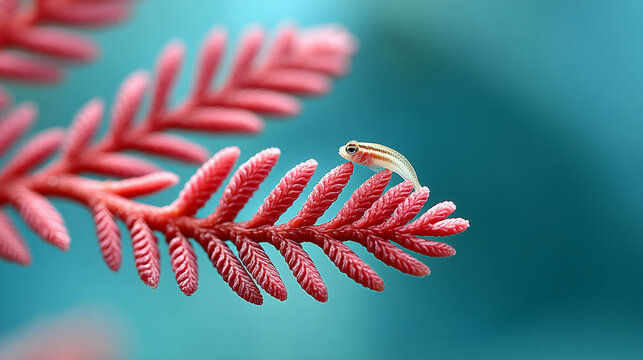 Red whip coral with tiny fish in vibrant ocean scene for nature enthusiasts