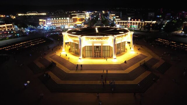 Aerial Drone  Night Raw Footage of Tekes Bagua City, Xinjiang, China