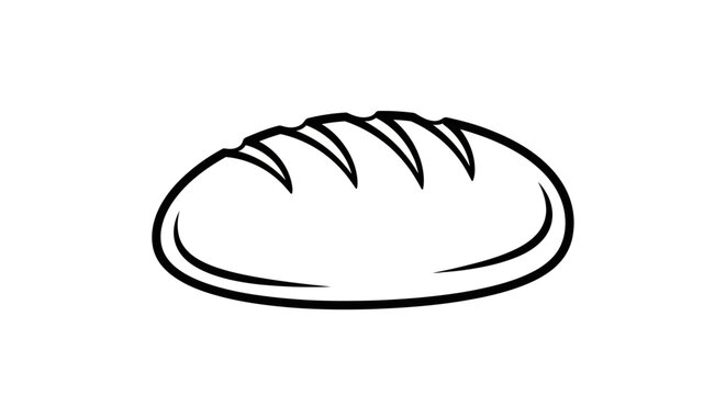 Line art vector illustration of a traditional bread loaf, fresh baked bakery staple, food graphic element, black and white icon
