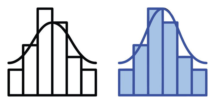 Histogram and normal distribution icon set. Statistical graph, data analysis, bell curve,