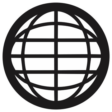 Monochrome world globe vector illustration with grid lines and spherical shape