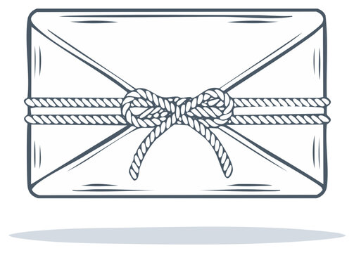 Old-fashioned mail envelope or wrapped package illustration securely tied with a nautical rope bow