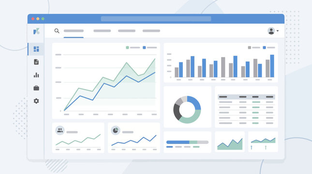 Digital dashboard with multiple charts and graphs on a computer monitor for data visualization.