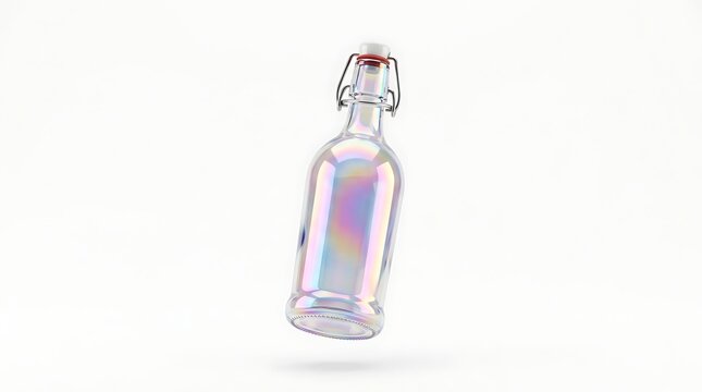 Isolated holographic swing top glass bottle with metal wire closure for beverages and liquid packaging branding mockup