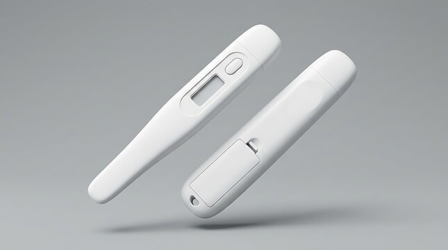 Isolated medical digital thermometer mockup set featuring blank white housing for branding health care diagnostic tools