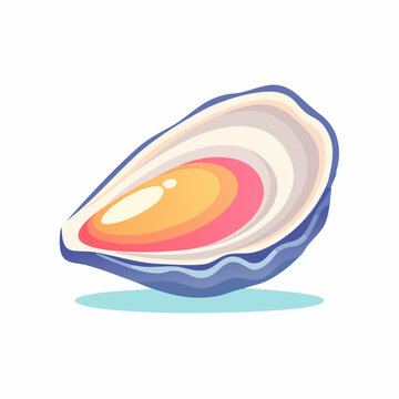 Stylized illustration of an open oyster with pearl