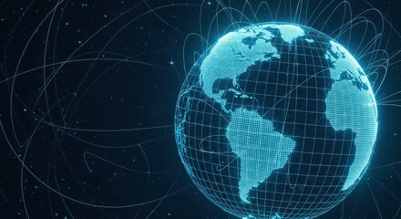 Naklejka premium Global technology network connection with blue digital earth