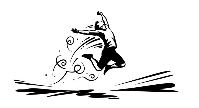 Dynamic illustration of a man leaping high with open arms