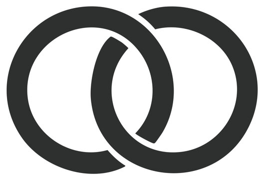 Intertwined rings symbolize connection and unity for wedding or commitment designs signifying partnership in marriage or relationship graphic element