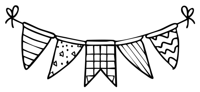 Doodle Style Pennant Banner: Celebration Flags with Geometric Patterns for Parties and Festive Events