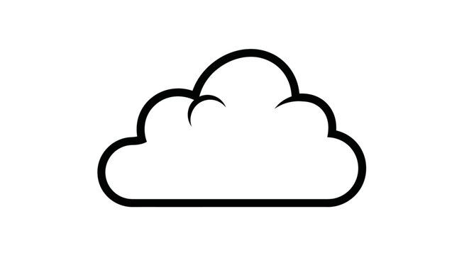 Simple black outline cloud icon on white background, representing weather, data, sky, or thought bubbles, vector graphic