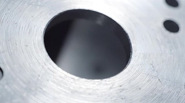 Close up of a metal cylinder bore with circular holes.