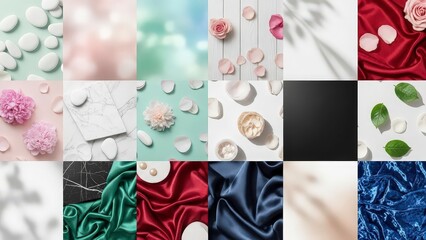 Fototapeta premium A beautiful compilation of various natural and aesthetic elements forming a visually appealing grid background.