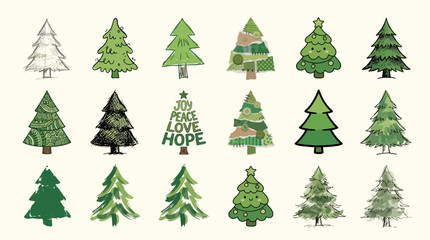 Obraz premium Collection of hand drawn Christmas tree illustrations.