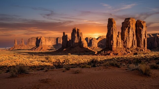 Monument Valley Arizona Sunset Majestic Sandstone Rock Formations Desert Landscape
