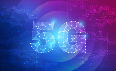Obraz premium Modern digital illustration featuring interconnected 5G network technology with futuristic circuit design elements