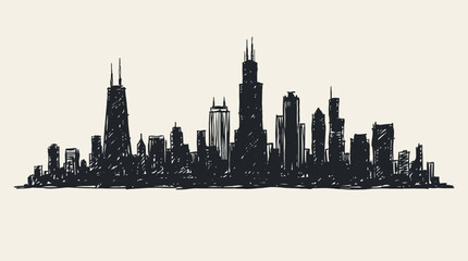 Obraz premium Detailed hand drawn sketch of Chicago skyline.