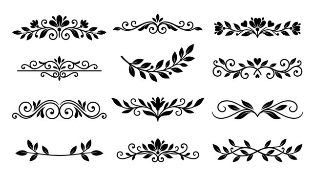 Set of decorative floral dividers and ornate flourishes