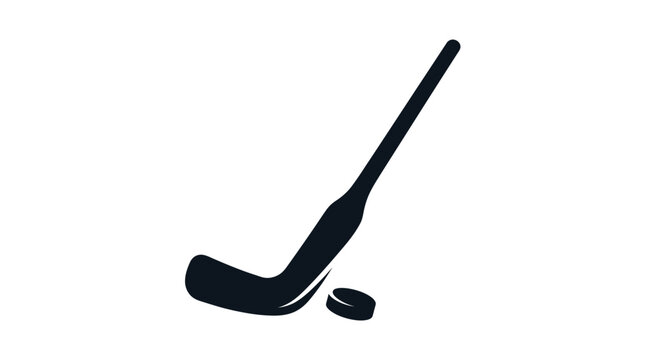 Minimalist black silhouette of an ice hockey stick and puck.