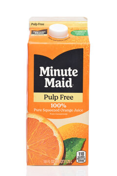 IRVINE, CALIFORNIA - 22 MAY 2026: A carton of Minute Maid Pulp Free Orange Juice.