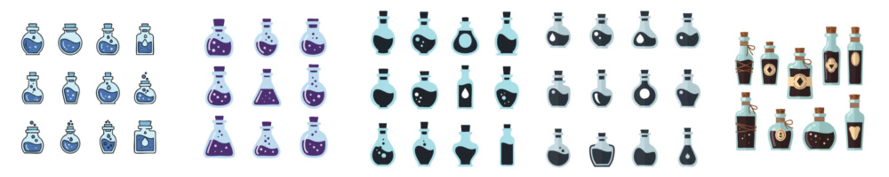 Fantasy Potion Collection Magic Bottle Flat Design Vector Set