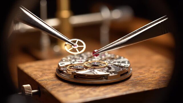 Watchmaker Assembling Intricate Mechanical Watch Movement